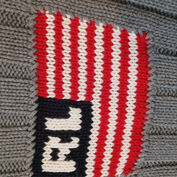 Vintage 90s Ralph Lauren Polo Jeans Thick Gray Ribbed Sweater With American Flag - Picture 2 of 5